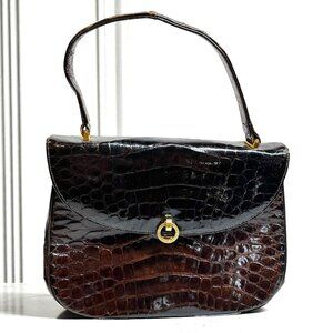 Classic Brown Croc-Embossed Satchel with Gold Accent